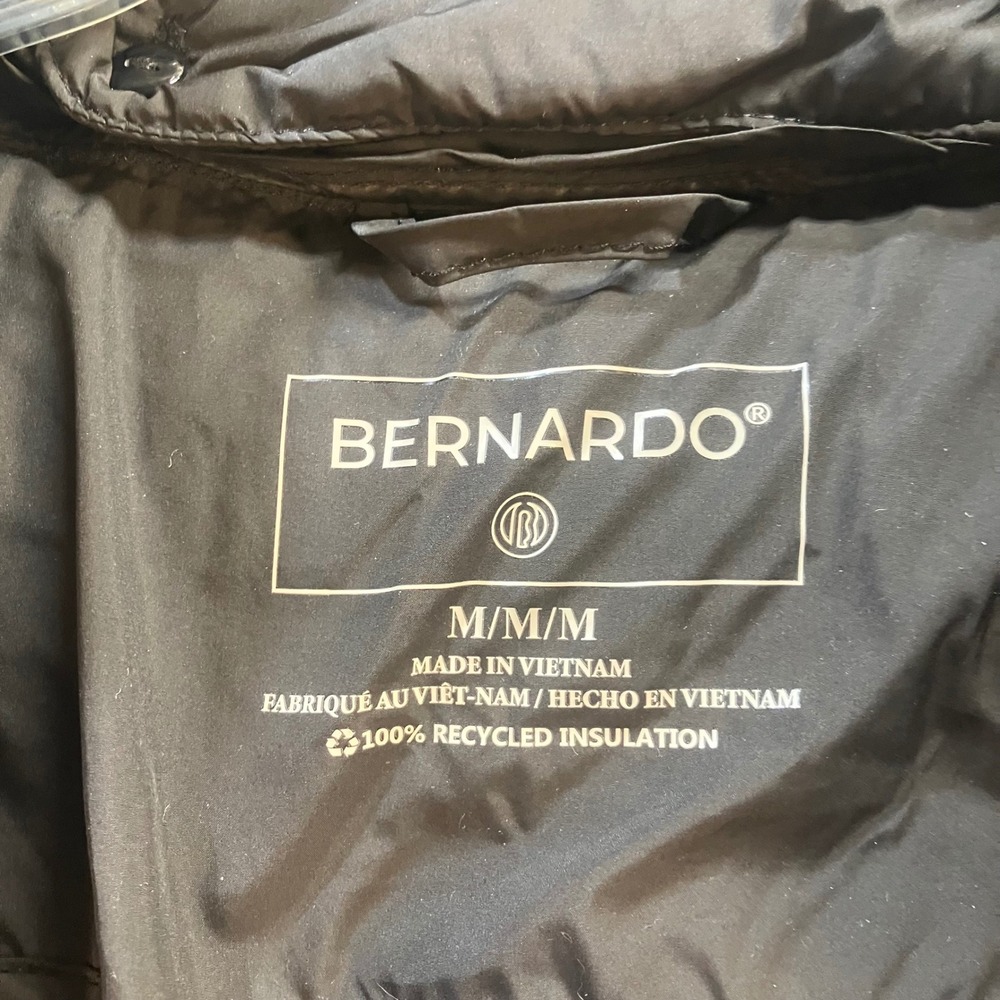 Bernardo Womens Tweed Puffer Coat Black White Mixed Media Mid Length Parka M NEW - Picture 3 of 15